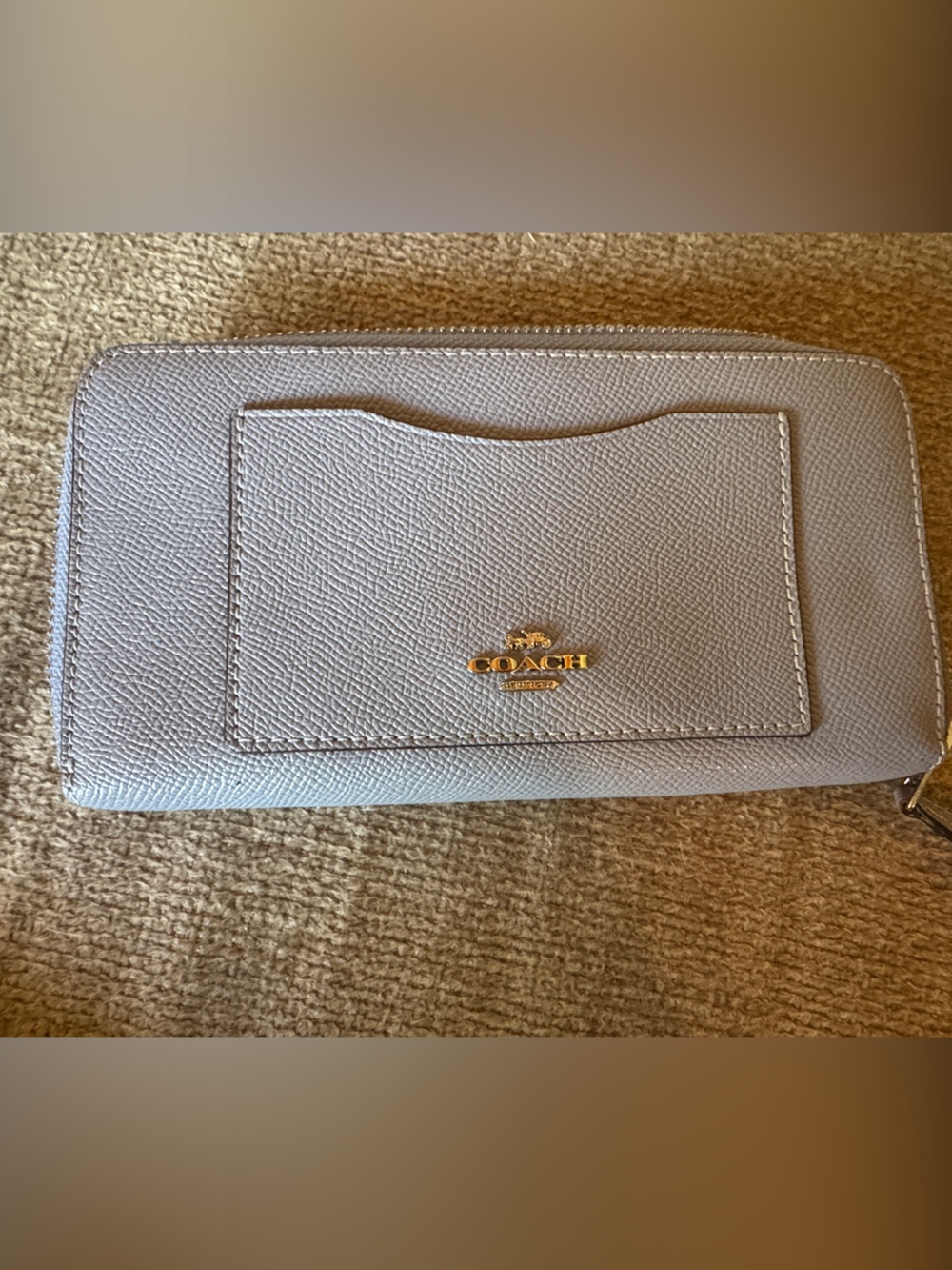 Coach Zip-Around Leather Wallet in Light Gray / lavender with Gold Logo